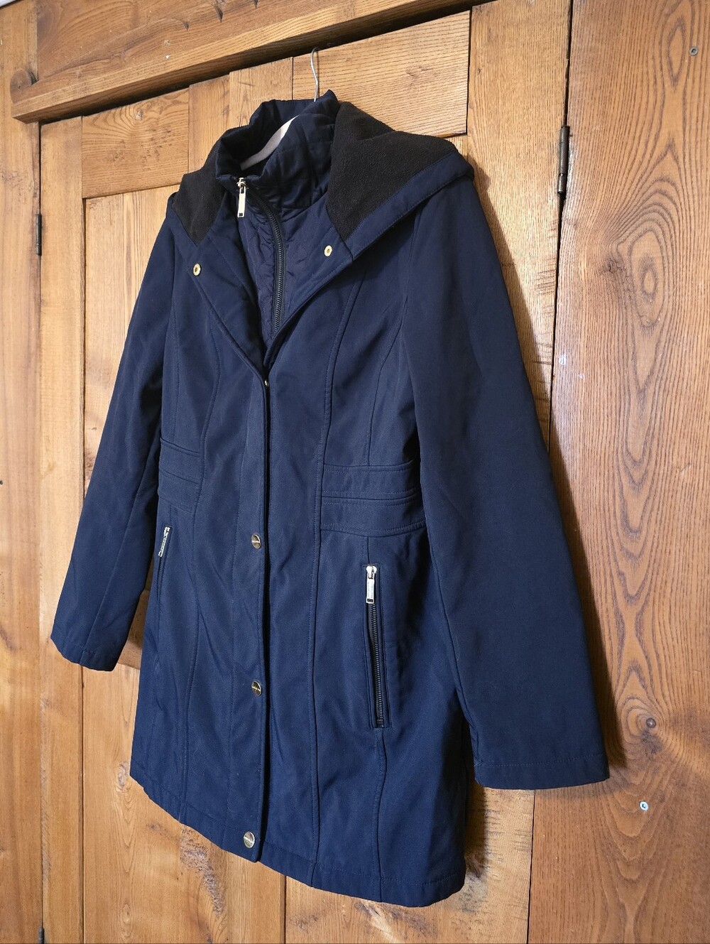 London Fog Navy Hooded Insulated Trench Coat